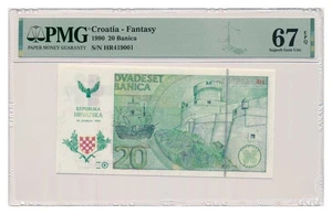 CROATIA banknote 20 Banica 1990 red HR serial PMG grade MS 67 EPQ Superb Gem Unc - Picture 1 of 7