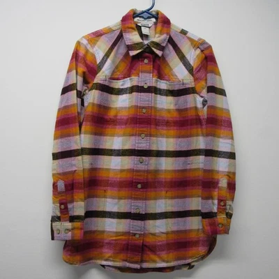 Duluth Trading 民间传说法兰绒紫色橙色格子束腰衬衫夹克 尺寸 XS — 第 1/4 张图片