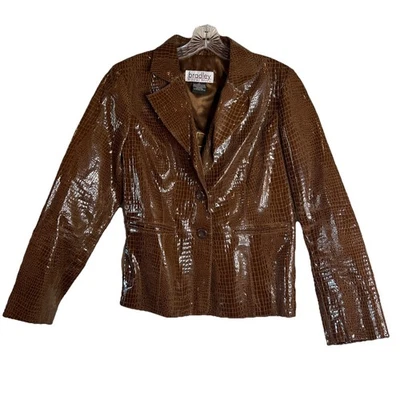Chaqueta Blazer De Colección Bradley Bayou Marrón Cocodrilo Cuero Brillante Talla Pequeña Foto 1 de 4