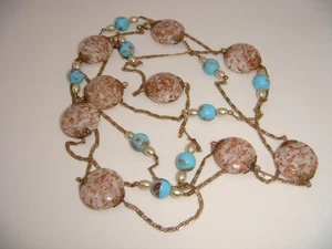 COLLANA PERLE VETRO DI MURANO VINTAGE ORO BIANCO TURCHESE PERLE FINTE TENUTA - Foto 1 di 12