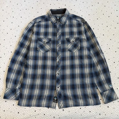 Camisa Kuhl Para Hombre L Azul Manga Larga Franela Cuadros Perla A Presión Exterior Informal Foto 1 de 4