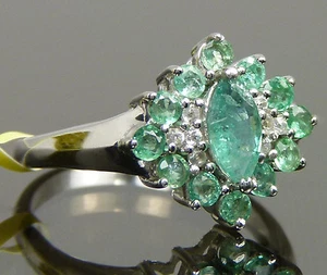 Echter Smaragd weißer Zirkon Ring Platin / Sterlingsilber 1,48 ct. Gr.7 - Bild 1 von 5