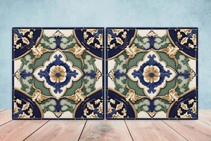 Azulejos de pared de cerámica victoriana - Juego de 2 azulejos de cerámica para salpicadero de cocina para baño - Imagen 1 de 3