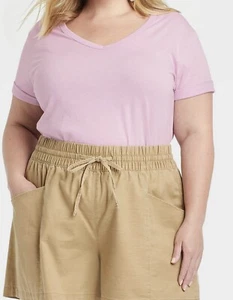 2X - Womens Plus Size Short Sleeve V-Neck Slim Fit T-Shirt - Ava Viv - Purple - Picture 1 of 6