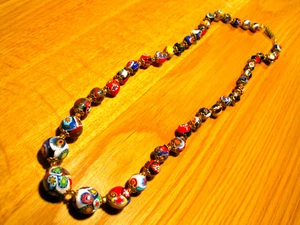 Murano Halskette Millefiori 60cm Zwischengold 60er 70er Statement vintage Glas - Bild 1 von 4