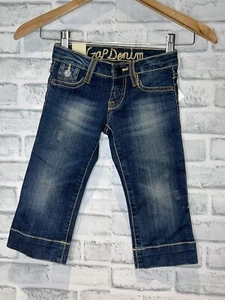 NWT GAP KIDS GIRLS 6 CARPI JEANS MID CALF BLUE FADED LOOK DENIM CAPRIS STRETCH - Picture 1 of 2