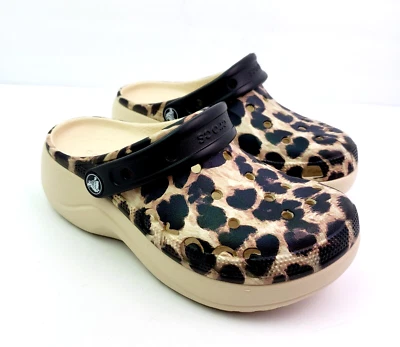 Crocs Baya классический женский размер 5 бежевый коричневый гепард платформе сабо туфли - Изображение 1 из 4