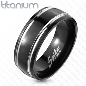 Titanium Black Comfort Fit Dual Stripe Band Ring 6mm or 8mm sz 5-14 - Picture 1 of 1