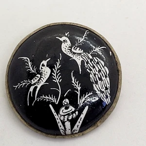 PIN BROSCHE VINTAGE HANDARBEIT SILBER SCHWARZ BEMALT EMAILLE RUNDE FORM 20. JAHRHUNDERT - Bild 1 von 5