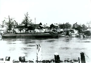 FOTOKOPIE - LORAIN, OHIO HARBOR - FRISCH IN SCHWARZEM FLUSS, HOLZBOOT - JAN 1904 - Bild 1 von 2
