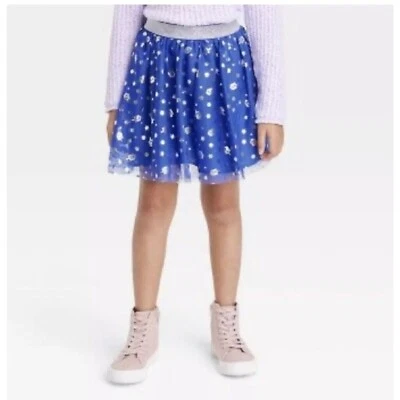 Cat & Jack Girls Hanukkah Blue Glitter Star Print Tulle TuTu Skirt S 6-6X - Image 1 of 4