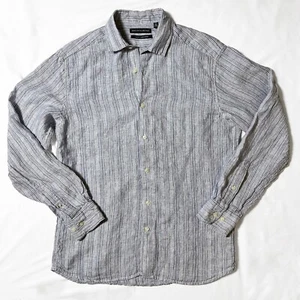 Saks Fifth Avenue 100% Linen Shirt Mens Size L Gray Striped Slim Fit Button Up - Picture 1 of 7