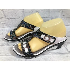 Alegria LAR-391 Black Multicolor Leather Wedge Sandals Womens 38/ 8-8.5 (5g7) - Picture 1 of 9