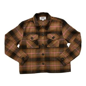 BB Dakota By Steve Madden Women's Button Down Boxy Shacke  Cashew Plaid Size XL - Picture 1 of 2
