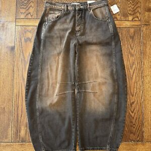 Free People We The Free Lucky You Mid Rise Barrel Jeans 30 Dark Brown Root Beer