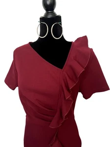 Vestido estilo vintage talla mediana borgoña fiesta del vino talla mediana con volantes drapeados años 50 - Imagen 1 de 9