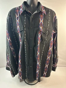 Vintage Wrangler Black Western Shirt Mens Aztec Brushpopper Pearl Snap 2XL - Picture 1 of 9