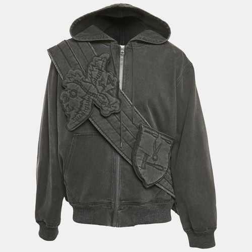 LOUIS VUITTON（LV） Giacca Louis Vuitton nera sbiadita con dettagli applicati e zip XL