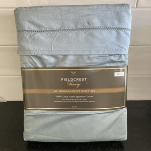 NEW! Fieldcrest Luxury~FULL~600TC Egyptian Cotton Sheet 4pc Set ~TEAL BLUE - Picture 1 of 5