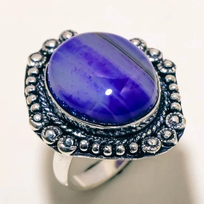 Anillo de joyería de regalo étnico de moda hecho a mano con piedras preciosas de ágata geoda púrpura 8" SR 369 Foto 1 de 4