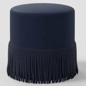 Fringe Drum Ottoman in Velvet Ink Navy - Threshold - Picture 1 of 4