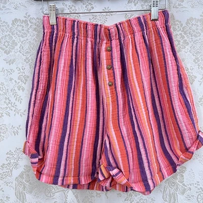 Pantalones Cortos Free People Intimately Rosa Acogedor Rayas Gasa Arrugada Algodón S Foto 1 de 4