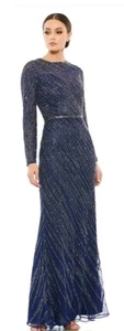 Mac Duggal 5240 Long Sleeve Beaded Column Gown Midnight Blue Size 12 NWT - Picture 1 of 6