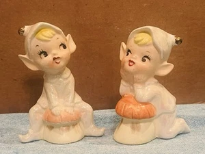 Kitschy Norcrest Opalescent Lusterware Pixie Elf H845 Salt & Shakers Ceramic - Picture 1 of 19