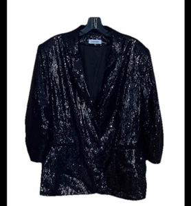 Calvin Klein Damen Jacke Blazer schwarz Pailletten zwei Knopfverschluss Gr. XL - Bild 1 von 10