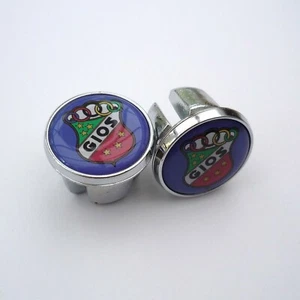 Vintage Style, GIOS on Blue, Chrome Racing Bar Plugs, Caps, Repro - Picture 1 of 3