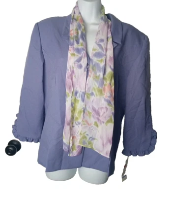 Blusa Leslie Fay con bufanda púrpura manga 3/4 talla 18 Foto 1 de 4