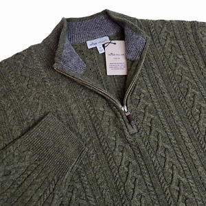 Peter Millar Mens XL Wool Yak Cashmere Fisherman Cable Knit Quarter Zip Sweater