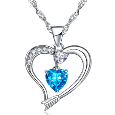 Collar de piedra de nacimiento para mujer enchapado en oro blanco de 18k flecha corazón colgante joyería Foto 1 de 3