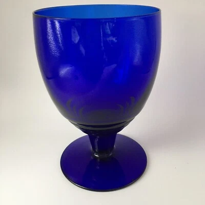 Vintage Cobalt Blue 240 ml Ribbed Stem with Raw Pontil 4.6" Drinking Glass - Image 1 of 4