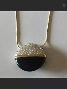 VINTAGE ANNE KLEIN PAVE CRYSTAL AND ENAMEL PENDANT NECKLACE BLACK GOLD NWT - Picture 1 of 12