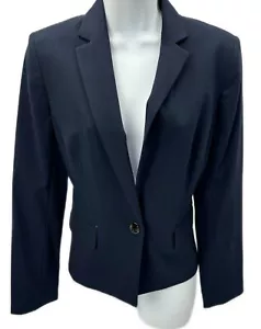 10P Anne Klein Blue Blazer Jacket Career Lined Notched Collar - Picture 1 of 7