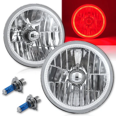 7" SMD Red LED Halo Angel Eye Headlamp Headlight Halogen Light Bulbs Pair (Img) - Image 1 of 4