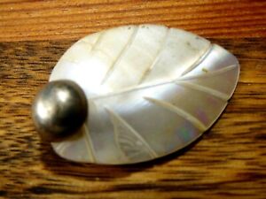 Antique carved genuine Mother of Pearl Leaf dress clasp buckle button pendant