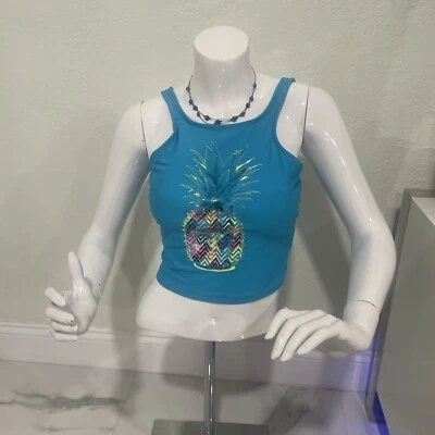 Sutiã esportivo regata azul abacaxi tamanho grande - Imagem 1 de 4