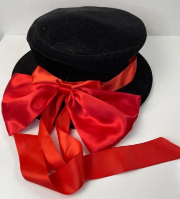Fantasia feminina Charades chapéu de veludo grande preto com laço vermelho macio feito nos EUA - Imagem 1 de 4