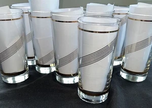 Vtg Set 4 Culver Glasses Highball Stripe 22kt Gold Swirl MCM Tall Tumblers 16 oz - Picture 1 of 14