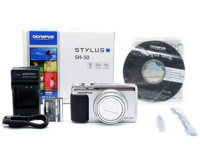 [MINT In BOX] OLYMPUS STYLUS SH-50 Silver Compact Digital Camera From JAPAN - Image 1 of 4
