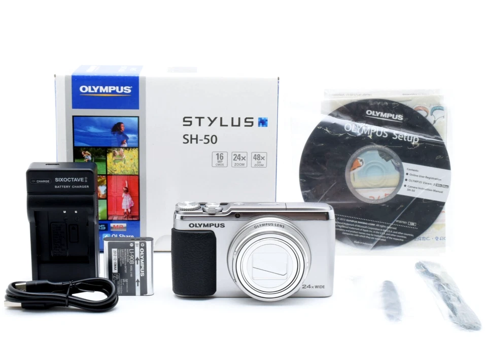[MINT In BOX] OLYMPUS STYLUS SH-50 Silver Compact Digital Camera From JAPAN - Image 1 of 4