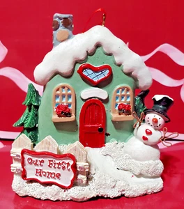 Kurt S. Adler Our First Home Christmas Ornament (W3198) 3.5" x 3.25" w/ Snowman - Picture 1 of 9