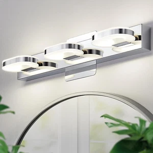Modern LED 3 Lights Vanity Light for Bathroom 19 Inch Chrome Bathroom Wall Light - Picture 1 of 7