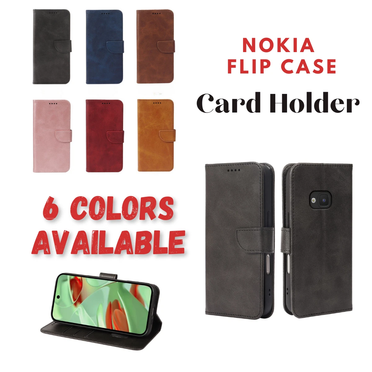 EASSGU Custodia per Nokia C12 (6.3 Inches) Flip Folio Cover Magnetica per Telefono in Pelle con 3 Slot per Schede 1 Portafoglio, Case - Viola scuro