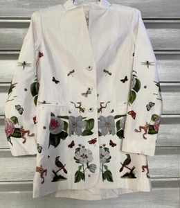 GRAMERCY ATELIER Crosby White Floral Butterfly Effect Blazer Jacket RARE!! - Picture 1 of 2