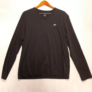 Lacoste Mens Long Sleeve V-Neck T-Shirt Sz.6/XL/Black/Lightweight Pima Cotton/ - Picture 1 of 9
