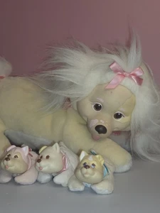 Vintage Puppy Surprise Plush Dog, yellow w/pink bows and 3 Puppies 1991 - Picture 1 of 15