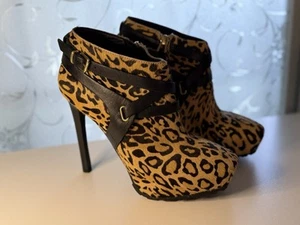 Guess Leopard Animal Print Stiletto Heels Ankle Boots - Picture 1 of 17